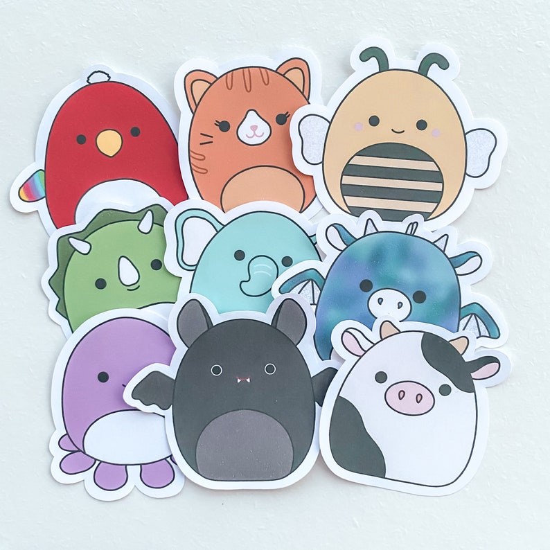 Squishmallow Rainbow Stickers | Sticker Pack | Cute Sticker | Paco | Gigi | Sunny | Tristan | Diego | Dominic | Violet | Emily | Connor 