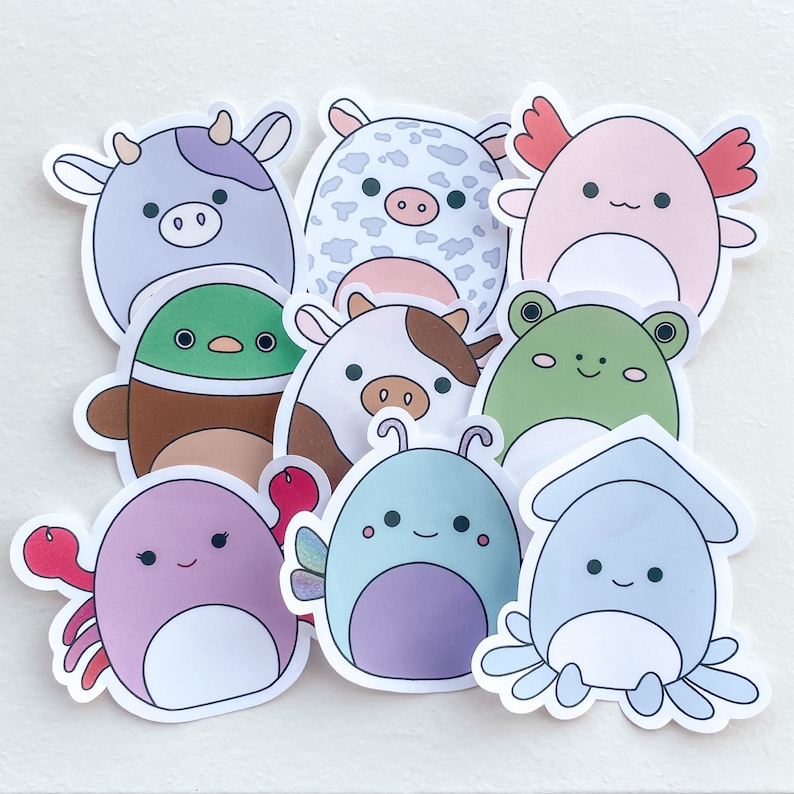 Squishmallow Animals Stickers | Sticker Pack | Cute Sticker | Bubba | | Rosie | Archie | Ronnie | Avery | Wendy | Cailey | Heather | Stacy 