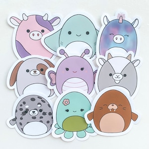 Pegatinas de animales de malvavisco | Paquete de pegatinas | Pegatinas lindas | Patty | Maggie | aurora | Harrison | Brenda | Caminante | isis | Ofelia | bruce