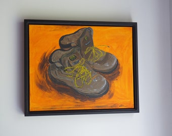 Art contemporain original sur toile tendue, acrylique, encadré en noir