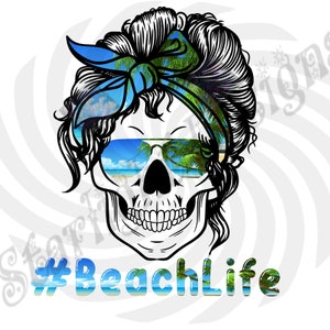 Beach Life Skull Messy Bun Beach svg png jpg cut file for cricut and cameo