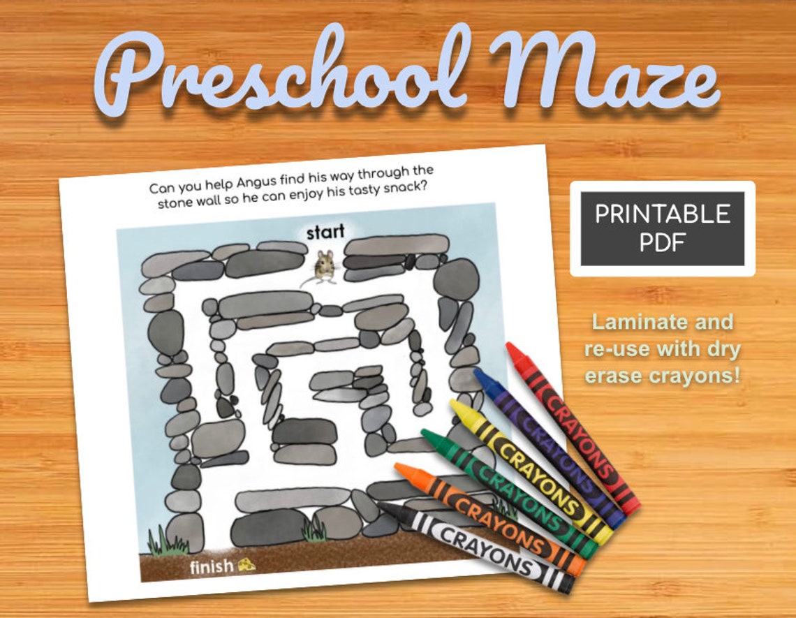 printable pdf maze preschool field mouse mazes etsy