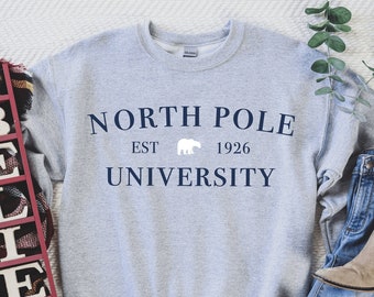 North Pole University Sweatshirt | Cute Christmas Sweater | Winter Sweatshirt | Polar Bear Lover Gift | Holiday Sweatshirt | Santa Lover
