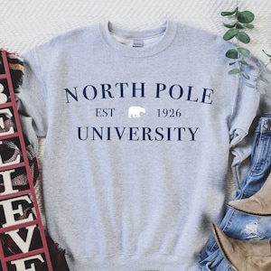 North Pole University Sweatshirt | Cute Christmas Sweater | Winter Sweatshirt | Polar Bear Lover Gift | Holiday Sweatshirt | Santa Lover