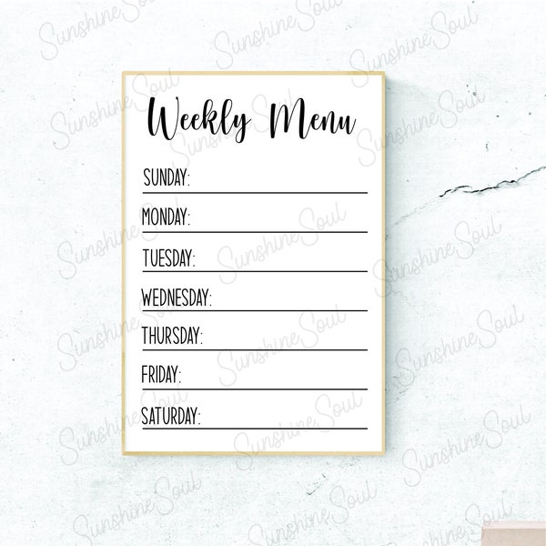 Menu SVG | Weekly Dinner Menu | Cricut & Silhouette Files | SVG Files | Vector Cut File | Instant Download | Commercial Use