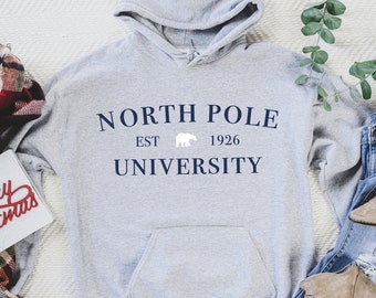 North Pole University Hoodie | Cute Christmas Hoodie | Winter Sweatshirt | Polar Bear Lover Gift | Holiday Sweatshirt | Santa Lover