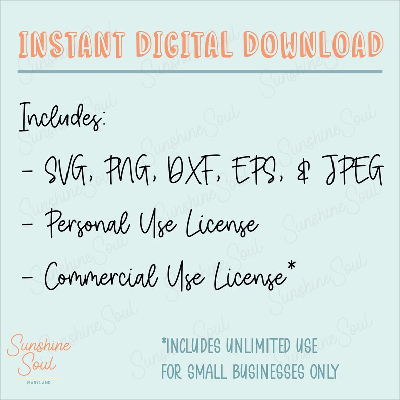 May include: Instant digital download includes SVG, PNG, DXF, EPS, and JPEG files.  Personal and commercial use licenses are included.  Commercial use is for small businesses only.