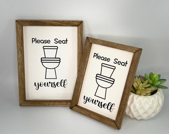 Funny Bathroom Sign | Please Seat Yourself | Bathroom Review Sign | Bathroom Wall Decor | Bathroom Humor | Funny Rustic Decor