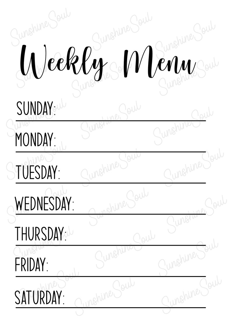Menu SVG Weekly Dinner Menu Cricut & Silhouette Files - Etsy