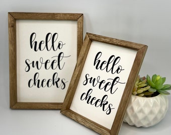 Funny Bathroom Sign | Hello Sweet Cheeks | Bathroom Review Sign | Bathroom Wall Decor | Bathroom Humor | Funny Rustic Decor