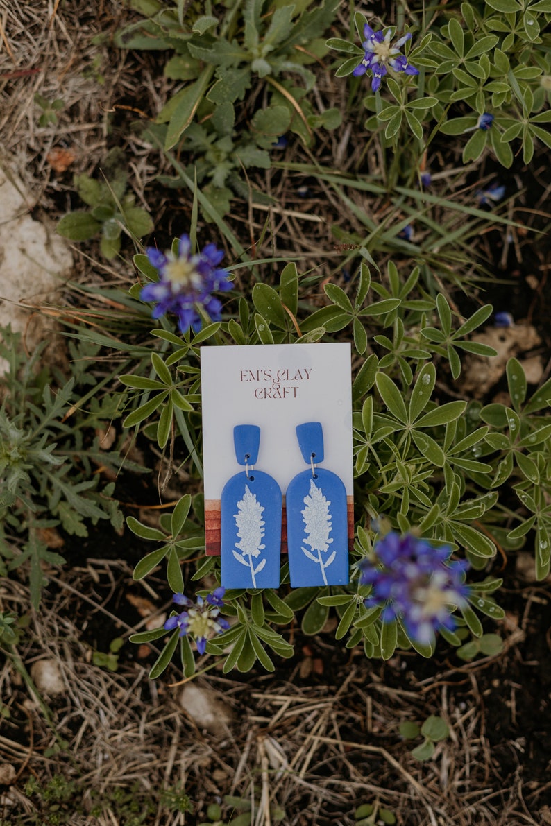 Texas Bluebonnet Statement Dangles, Texas Earrings Jewelry for Women, Spring Gifts for Her, Texas State Jewelry, Wildflower Earrings image 2