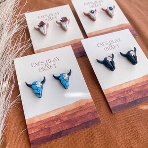 Longhorn Polymer Clay Stud Earrings, Western Cowgirl Jewelry