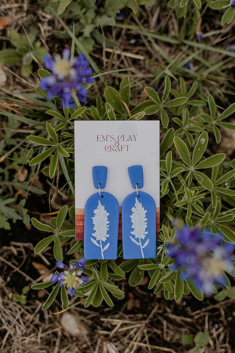 Texas Bluebonnet Statement Dangles, Texas Earrings Jewelry for Women, Spring Gifts for Her, Texas State Jewelry, Wildflower Earrings image 1