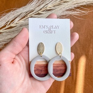 Polymer Clay Hoop Earrings, Minimalist Hoop Earrings, Boho Earrings Dangle , Gifts for Her Women, Everyday Earrings, Neutral Clay Earrings Gray