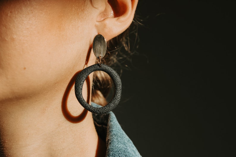 Polymer Clay Hoop Earrings, Minimalist Hoop Earrings, Boho Earrings Dangle , Gifts for Her Women, Everyday Earrings, Neutral Clay Earrings image 4