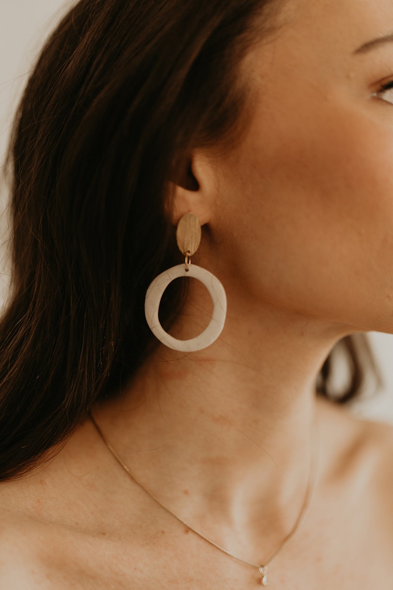 Polymer Clay Hoop Earrings, Minimalist Hoop Earrings, Boho Earrings Dangle , Gifts for Her Women, Everyday Earrings, Neutral Clay Earrings image 2