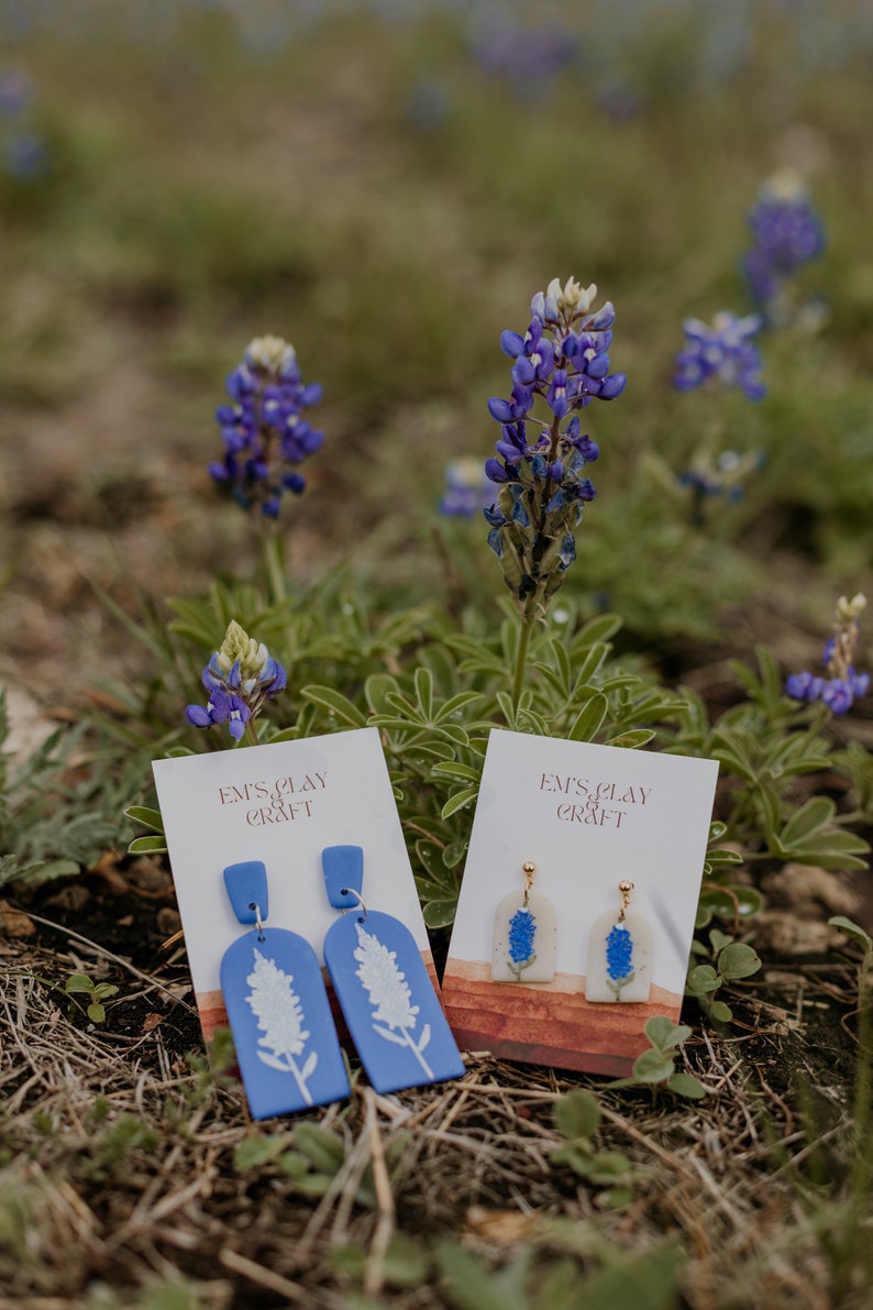 Texas Bluebonnet Statement Dangles, Texas Earrings Jewelry for Women, Spring Gifts for Her, Texas State Jewelry, Wildflower Earrings image 4