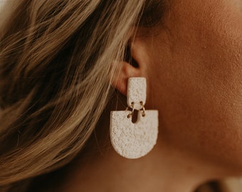 Textured "Stucco" Dangles, White Statement Earrings, Clay Earrings, Lightweight Earrings Gold, Unique Gifts for her, Handmade Gifts for Her