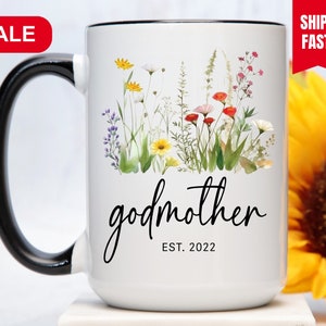 Godmother Est Mug, Personalized Godmother Coffee Mug, Godmother Proposal Gift, Godmother Est Cup, Godmother Gift, Gift For Godmother image 1