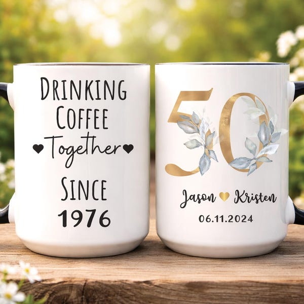 50th Anniversary Gift for Parents, Personalized 50th Wedding Anniversary Mug for Couple, Golden Anniversary Mug (SC-EHBF3367)