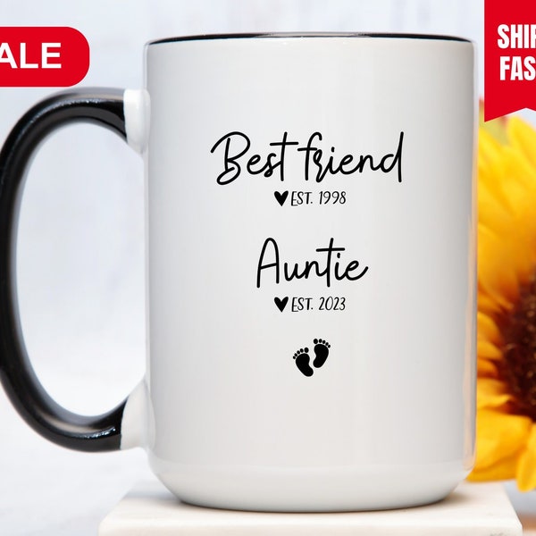 Best Friend To Auntie Coffee Mug Cup, Personalized Auntie Coffee Mug, Auntie Est Coffee Mug, Auntie Est Cup, Auntie Announcement Gift