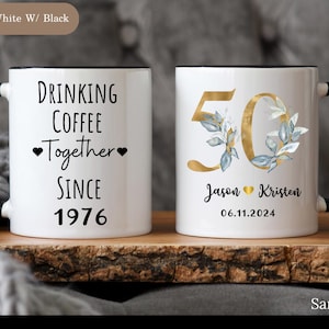 50th Anniversary Gift for Parents, Personalized 50th Wedding Anniversary Mug for Couple, Golden Anniversary Mug (SC-EHBF3367) 11 oz. white w/black