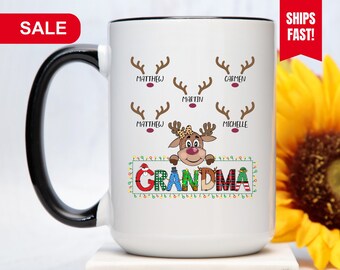Christmas Reindeer Grandma Mug, Grandma Christmas Gift From Grandkids, Grandma Coffee Mug, Gift For Grandma From Grandkids