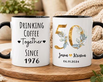 50th Anniversary Gift for Parents, Personalized 50th Wedding Anniversary Mug for Couple, Golden Anniversary Mug (SC-EHBF3367)