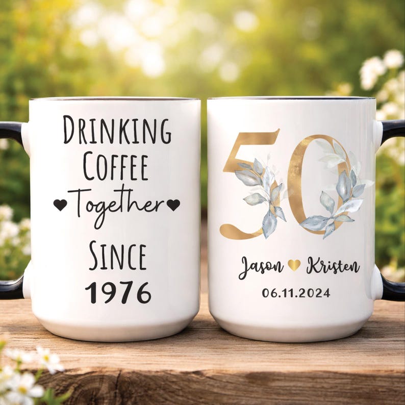 50th Anniversary Gift for Parents, Personalized 50th Wedding Anniversary Mug for Couple, Golden Anniversary Mug (SC-EHBF3367) image 11