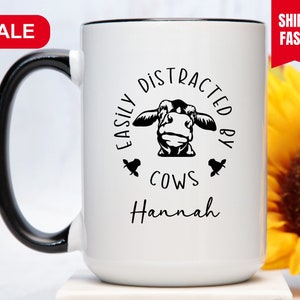 Easily Distracted by Cows Mug Personalized, Cow Mug, Cow Lover Gift, Cow Gifts For Women, Cow Lover Coffee Mug, Cow Coffee Cup