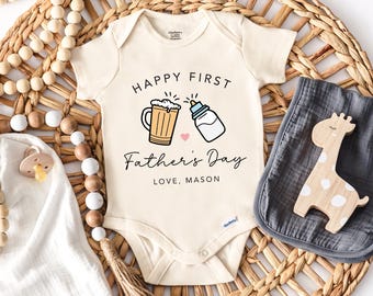 Happy First Fathers Day Onesie®, Fathers Day Gift, New Daddy Announcement Onesie® , New Daddy Gift, Baby Shower Gift Onesie® (SC-MIPLH824)