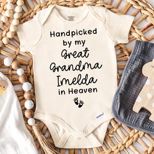 Handpicked By my Great Grandma in Heaven Onesie®, Custom Great Grandma Name Onesie®, Baby Shower Gift (SC-SHJHO218)