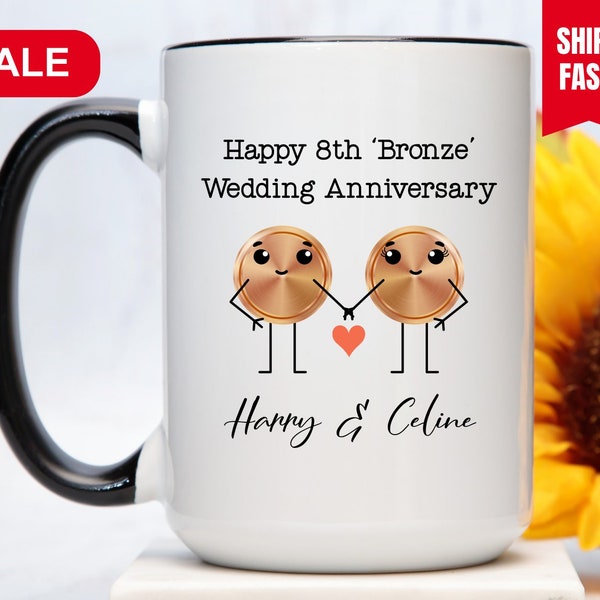 8th Bronze Wedding Anniversary Mug, 8th Bronze Wedding Anniversary Gift, 8th Bronze Wedding Anniversary Cup