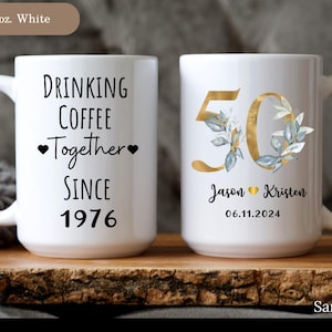 50th Anniversary Gift for Parents, Personalized 50th Wedding Anniversary Mug for Couple, Golden Anniversary Mug (SC-EHBF3367) 15 oz. white
