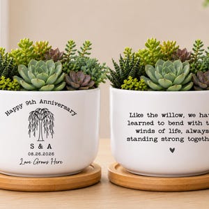 9th Wedding Anniversary, Personalized Willow Anniversary Gift, Willow Tree, Custom Wedding Couple Gift Ceramic Plant Pot (SC-OLWAW01)