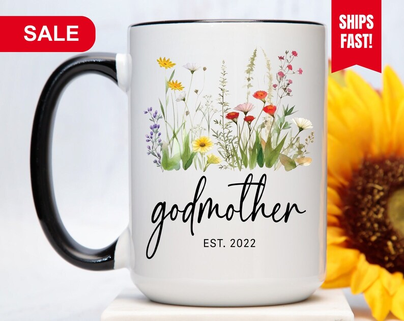 Godmother Est Mug, Personalized Godmother Coffee Mug, Godmother Proposal Gift, Godmother Est Cup, Godmother Gift, Gift For Godmother image 1