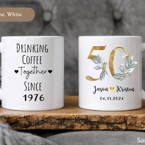 50th Anniversary Gift for Parents, Personalized 50th Wedding Anniversary Mug for Couple, Golden Anniversary Mug (SC-EHBF3367) 11 oz. white