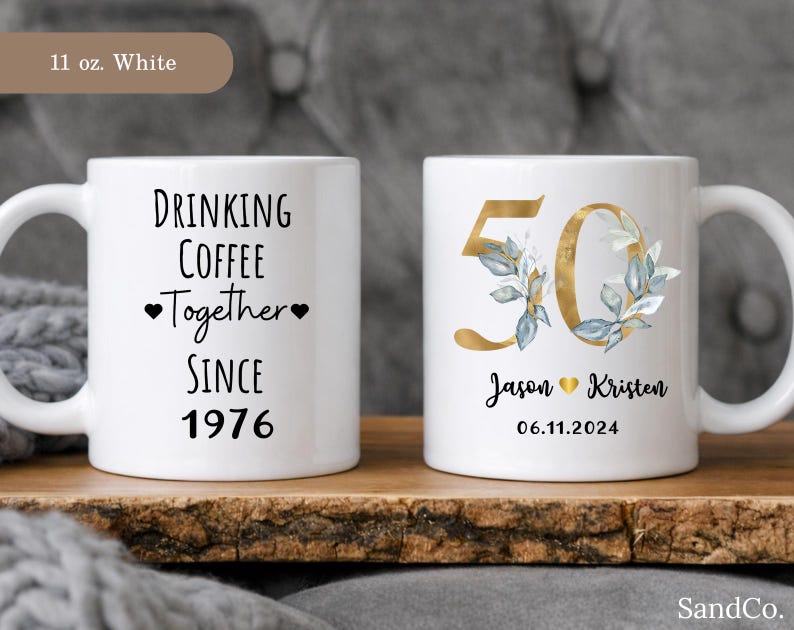 50th Anniversary Gift for Parents, Personalized 50th Wedding Anniversary Mug for Couple, Golden Anniversary Mug (SC-EHBF3367) 11 oz. white