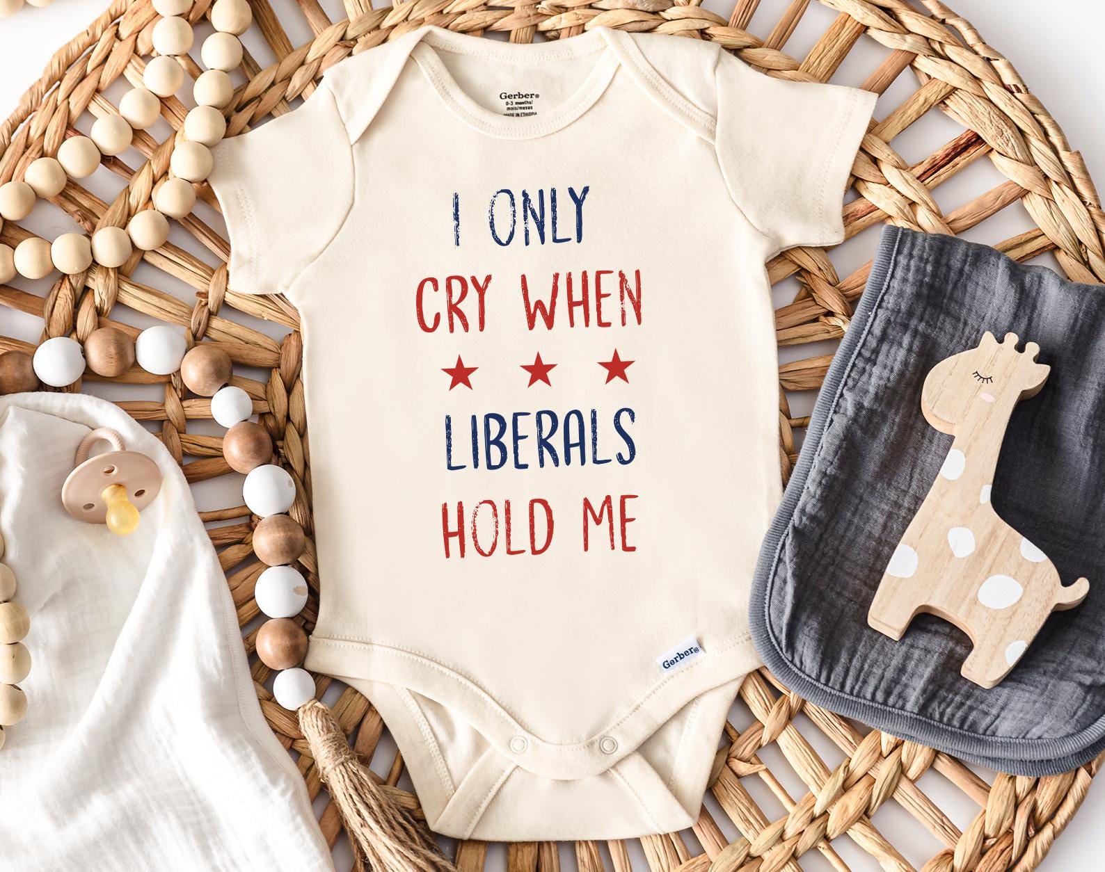Republican Baby Onesie®, I Only Cry When Liberals Hold Me Onesie®, Funny Baby Bodysuit, Trendy Baby Suits (SC-RULIB7)