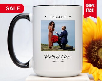 Engaged Mug with Photo Date and Names, Engaged Mug, Personalized Engaged Mug, Gift for Engaged Couple Mug, Engaged Gift Mug, Engaged Cup