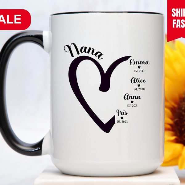 Personalized Nana Coffee Mug, Nana Gift With Kids Names, Nana Est Coffee Mug, Nana Est Coffee Cup, Nana Mug Cup With Kids Names