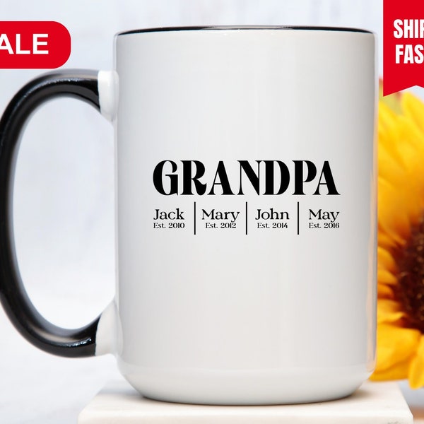 Grandpa Mug With Grandkids Names, Personalized Grandpa Mug, Grandpa Gift From Grandkids, Grandpa Est Coffee Cup, Gift For Grandpa