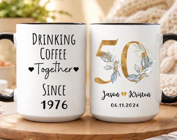 50th Anniversary Gift for Parents, Personalized 50th Wedding Anniversary Mug for Couple, Golden Anniversary Mug (SC-EHBF3367)