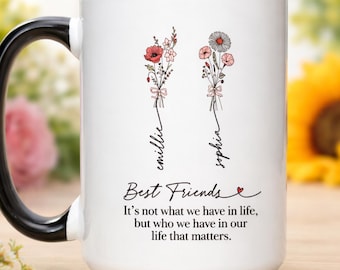 Personalized Birth Month Flower Mug for Best Friend | Custom Name Birthday Coffee Mug | Friendship Gift (SC-UEY378)