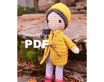 Crochet doll, crochet pattern, raincoat girl, crochet girl, PDF file, amigrumi, amigrumi pattern, gift for girl