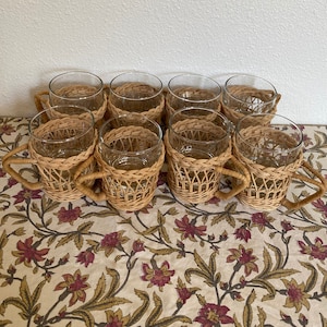 8 Rattan Glasses and Pitcher Set, Boho Glass Tumbler, Wicker Pitcher, Boho  Drinking Glasses, Rustic Modern Mug, Summer Drinking Glasses 2377 