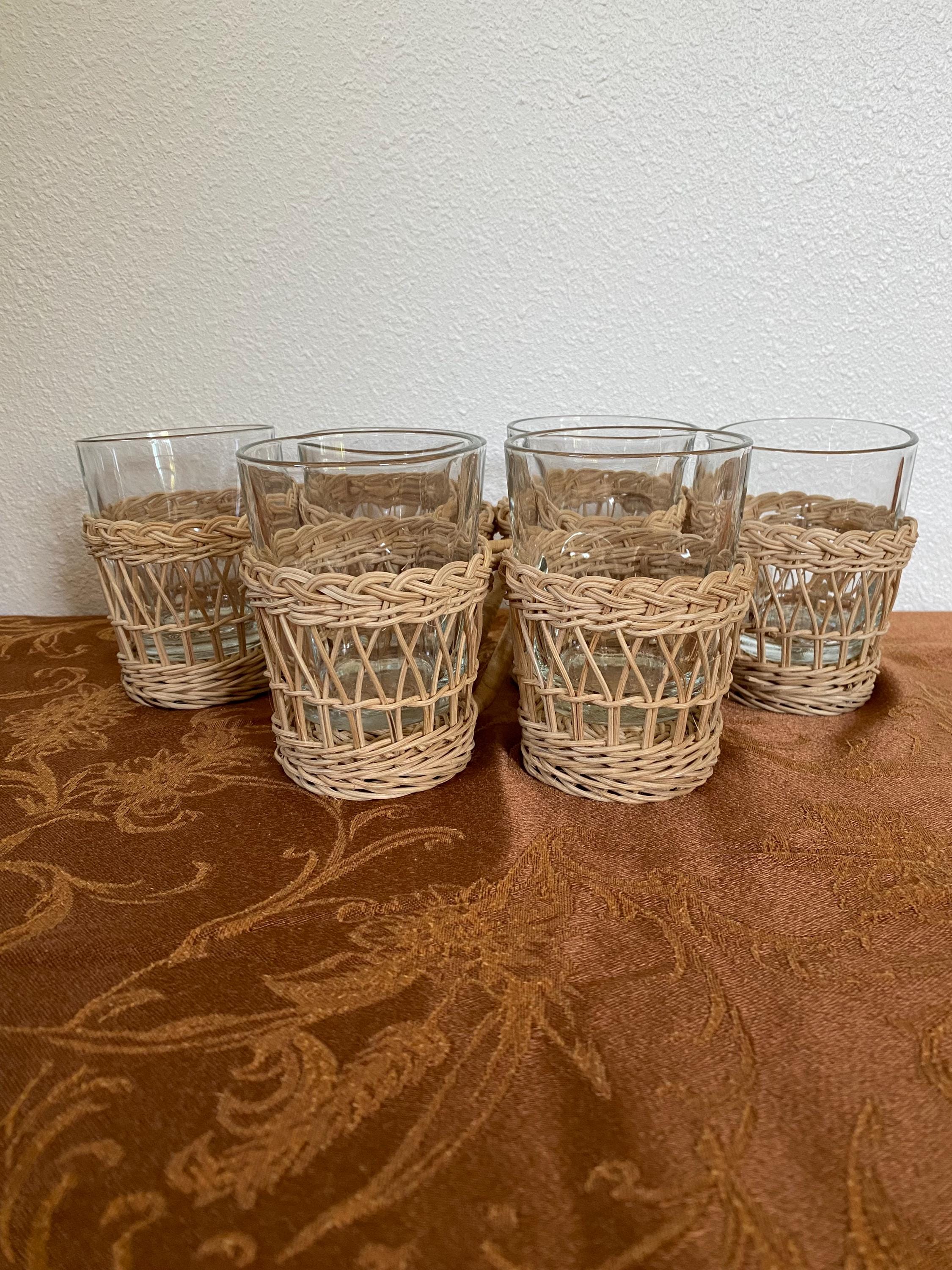 Basketweave Glasses - Etsy VINTAGE Set of 6 Drinking Goblets Basket Weave Wicker Glasses MCM display picture 1