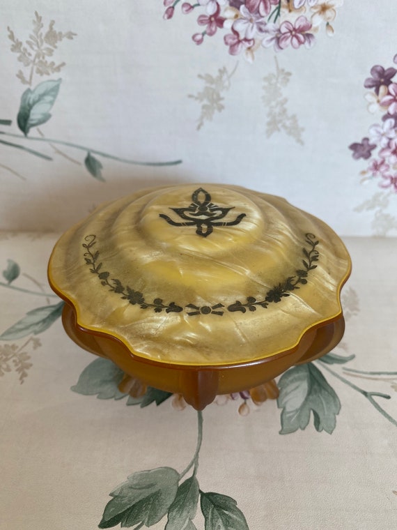 Frosted Amber Glass with Celluloid Decorated Top … - image 2