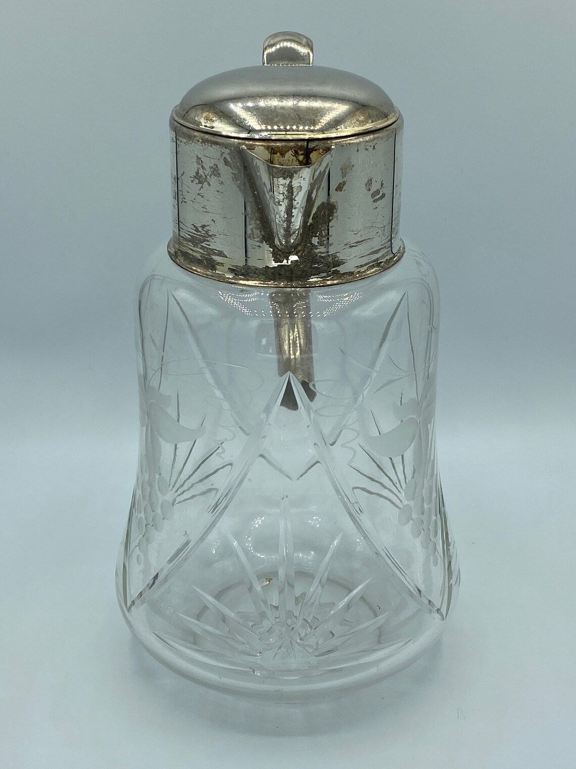 Cut Crystal Pitcher With Silverplated Top Etched With Grapes Etsy