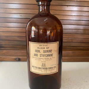 Vintage Meyer Brothers Drug Co. Brown Bottle Elixir of Iron, Quinine & Strychnine